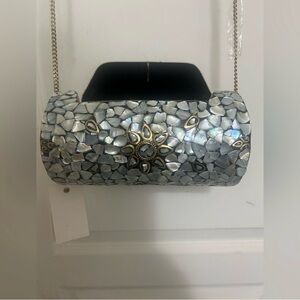 Antik Kraft Cylinder Silver Metal Mosaic Women's Bag.